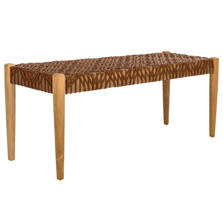 Bandelier 49'' Light Honey Teak and Leather Weave Bench with Storage