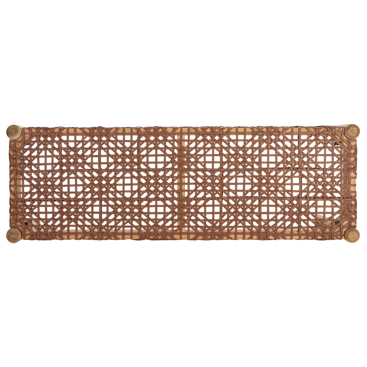 Bandelier 49'' Light Honey Teak and Leather Weave Bench with Storage