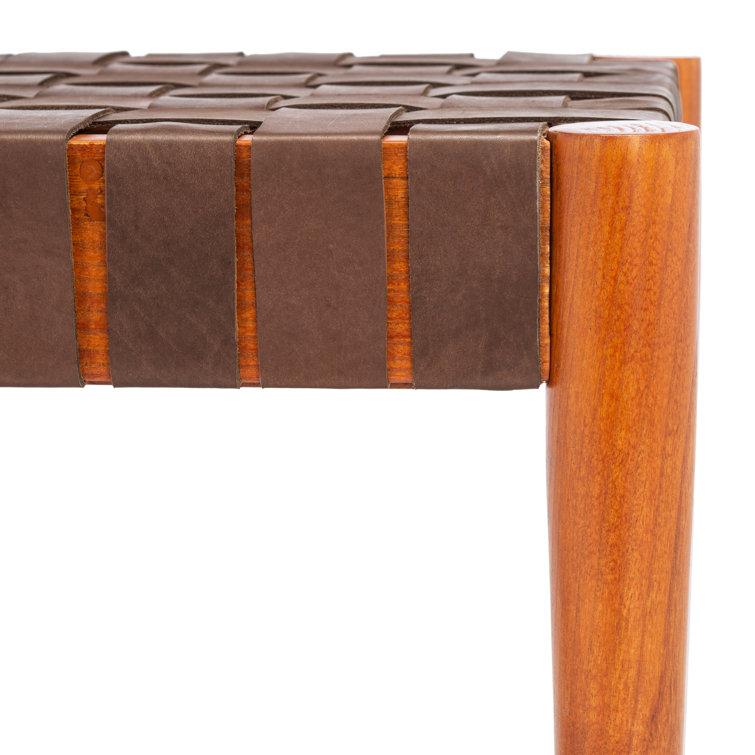 Amalia 47'' Cognac Leather and Dark Brown Mindi Wood Bench