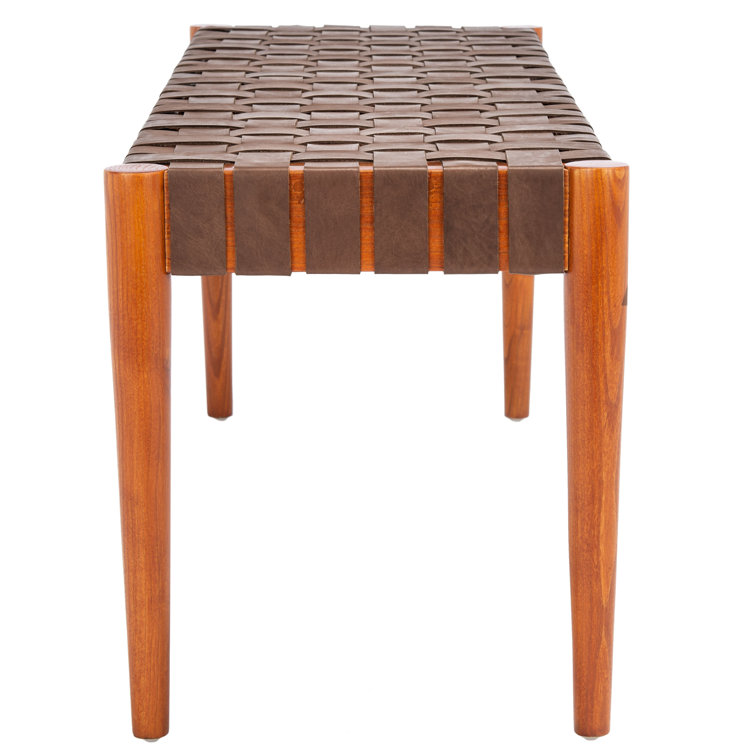 Amalia 47'' Cognac Leather and Dark Brown Mindi Wood Bench