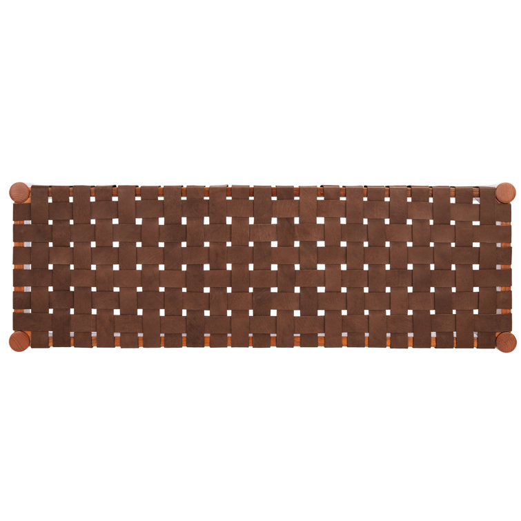 Amalia 47'' Cognac Leather and Dark Brown Mindi Wood Bench