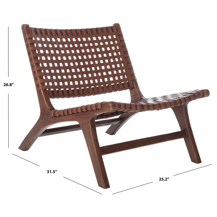 Cognac Brown Leather & Sungkai Wood Transitional Side Chair