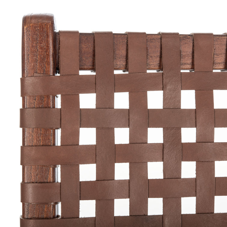 Cognac Brown Leather & Sungkai Wood Transitional Side Chair