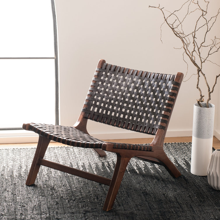 Luna Transitional Brown Leather and Wood Handcrafted Accent Chair
