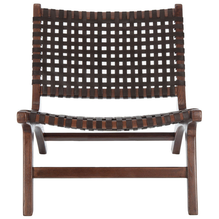 Luna Transitional Brown Leather and Wood Handcrafted Accent Chair