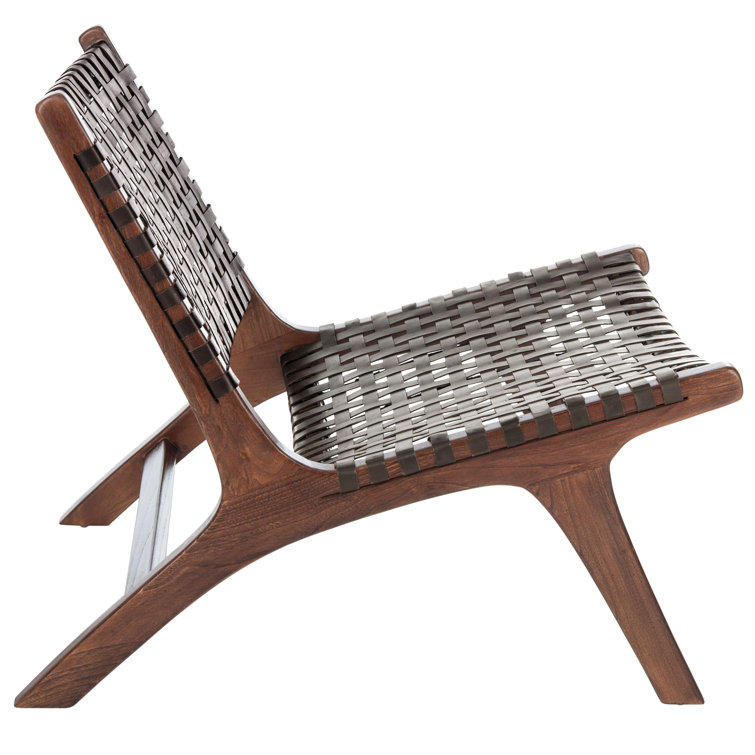 Luna Transitional Brown Leather and Wood Handcrafted Accent Chair