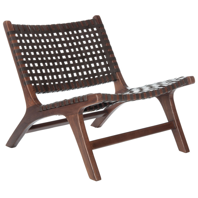 Luna Transitional Brown Leather and Wood Handcrafted Accent Chair