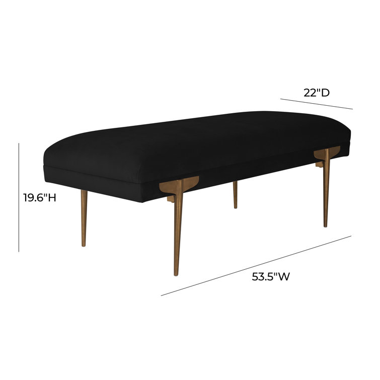 Elegant Brno Black Velvet Bench with Gold Stainless Steel Legs