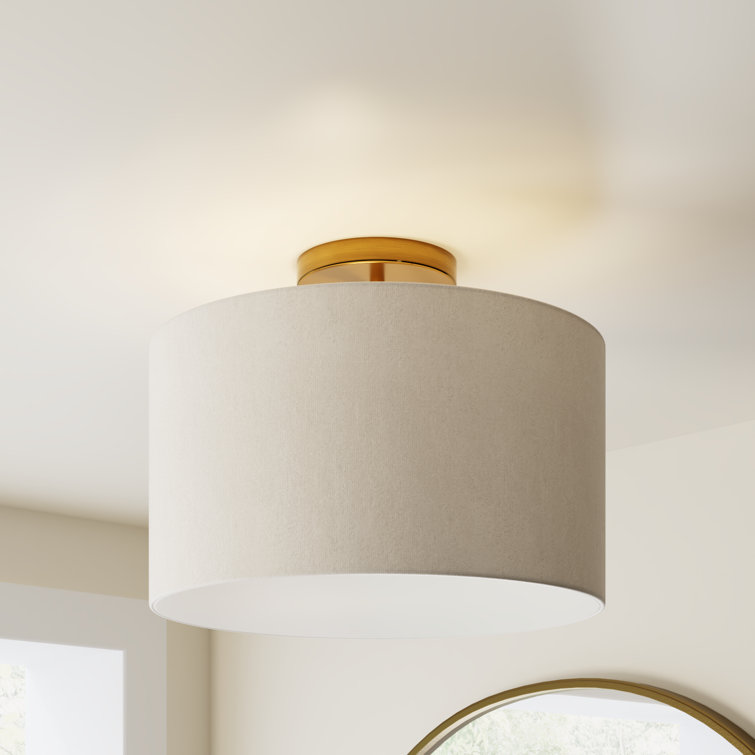 Brass and White Drum Indoor/Outdoor Flush Mount Light