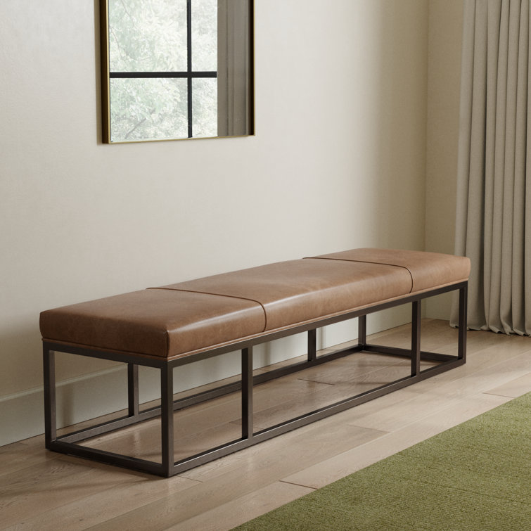 Dakota Warm Taupe Leather and Iron Bench