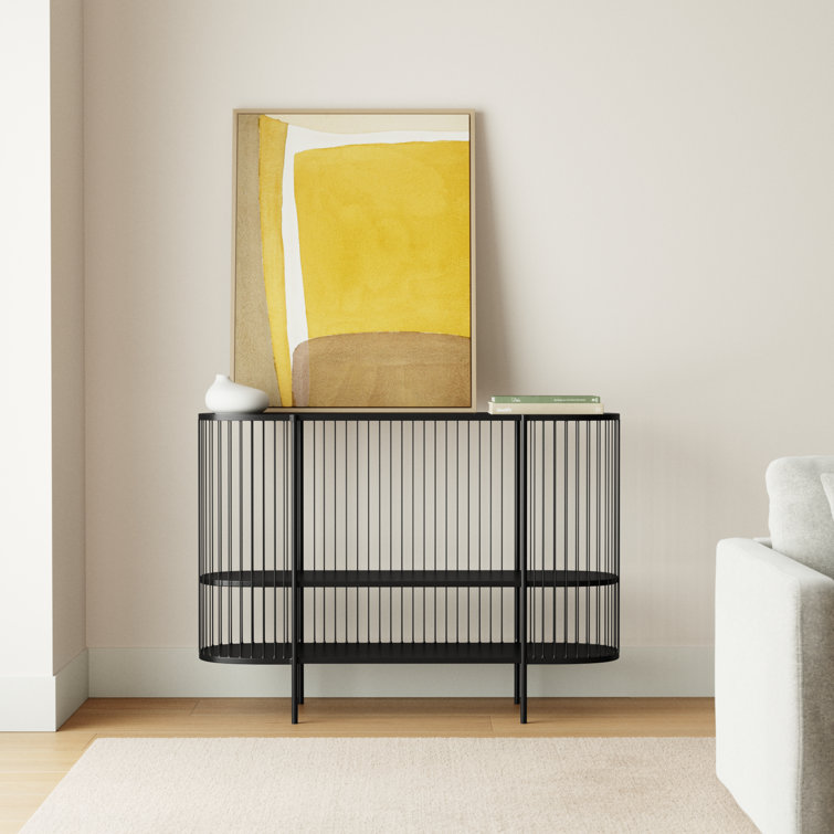 Sleek Black Metal Console Table with Dual Storage Shelves