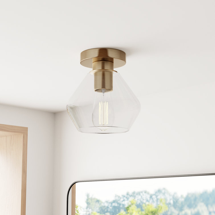 Jett 8'' Satin Brass Semi-Flush Mount with Angular Glass Shade