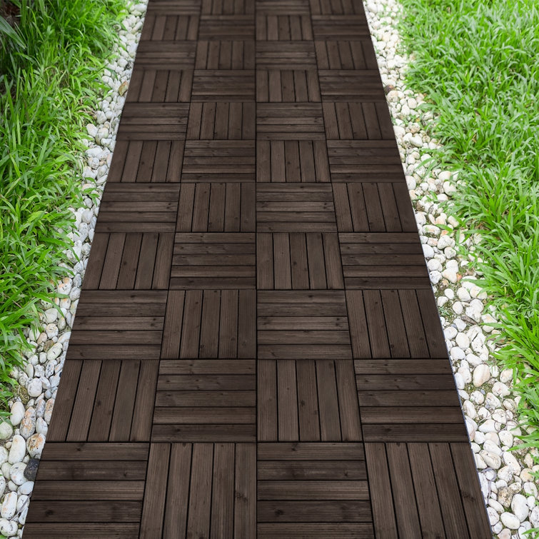 12'' x 12'' Black Solid Fir Wood Interlocking Deck Tiles