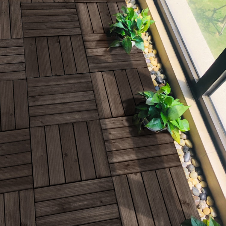 12'' x 12'' Black Solid Fir Wood Interlocking Deck Tiles