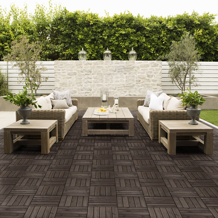 12'' x 12'' Black Solid Fir Wood Interlocking Deck Tiles