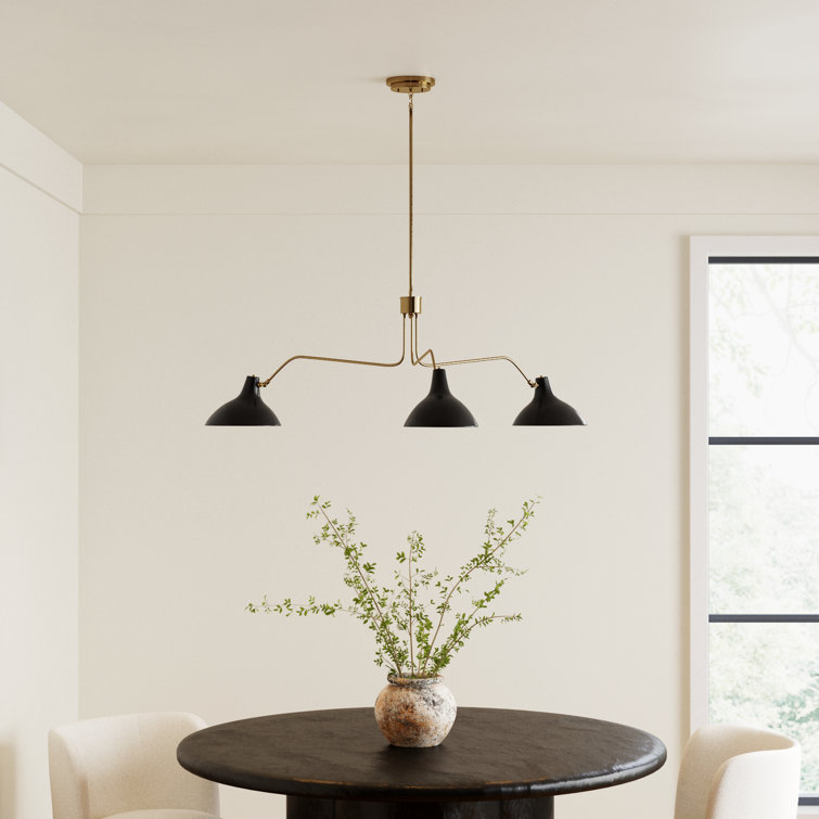 Vintage-Inspired Matte Black and Natural Brass 3-Light Pendant