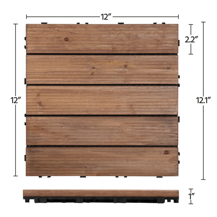 12'' x 12'' Brown Fir Wood Interlocking Deck Tiles
