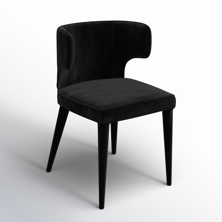 Black Velvet Upholstered Wingback Side Chair with Metal Legs