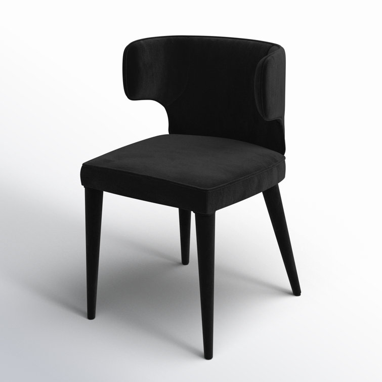 Black Velvet Upholstered Wingback Side Chair with Metal Legs