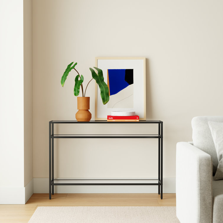 Marissa 42'' Blackened Bronze Console Table with Tempered Glass Shelves