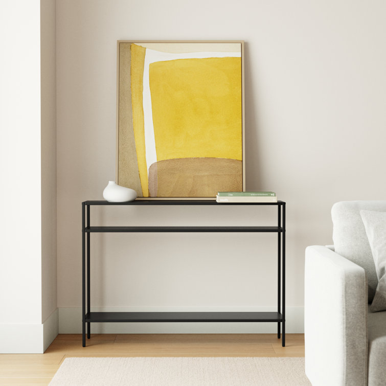 Blackened Bronze Steel Console Table with Shelves