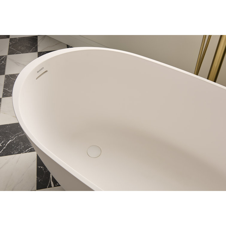 Matte White Oval Freestanding Solid Surface Bath Tub, 66-inch