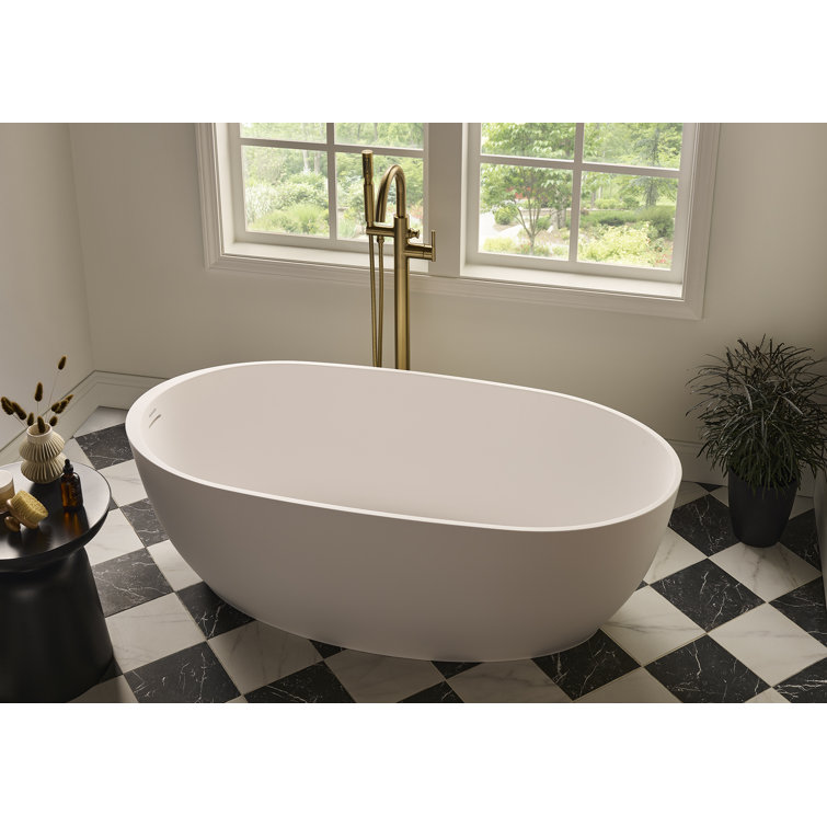 Matte White Oval Freestanding Solid Surface Bath Tub, 66-inch