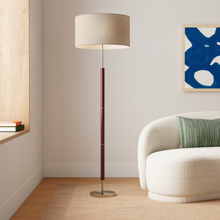 Hamilton Mid-Century Walnut Eucalyptus Floor Lamp with Linen Shade