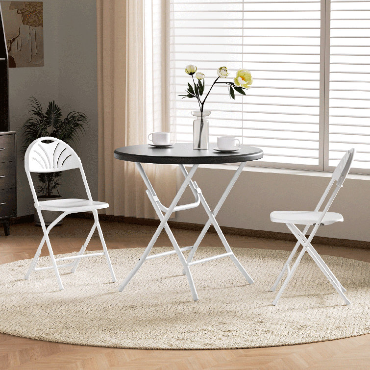 31.5" Black Round Folding Table with Steel Frame