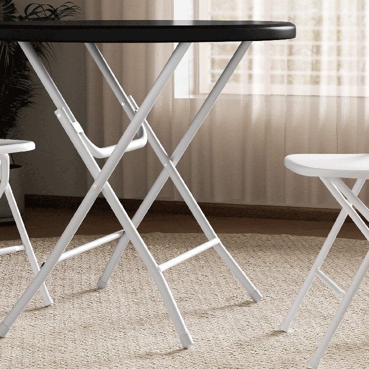31.5" Black Round Folding Table with Steel Frame