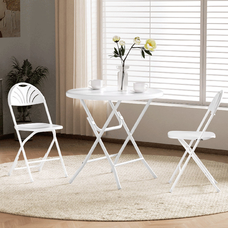 White Round Folding Dining Table with Steel Frame