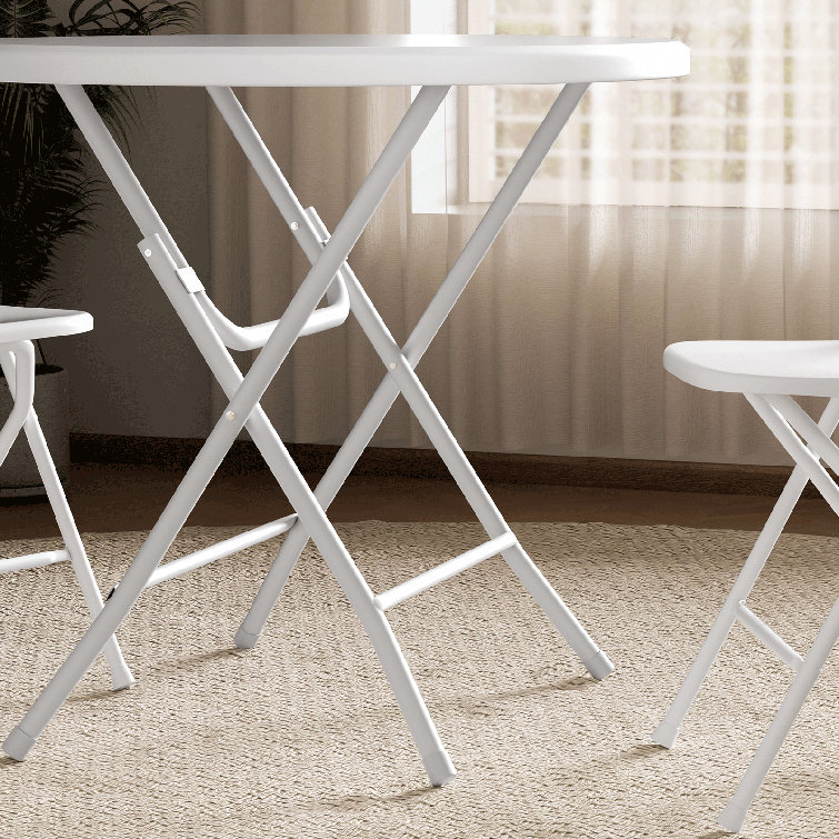 White Round Folding Dining Table with Steel Frame