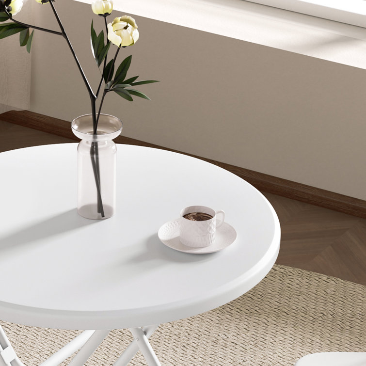 White Round Folding Dining Table with Steel Frame