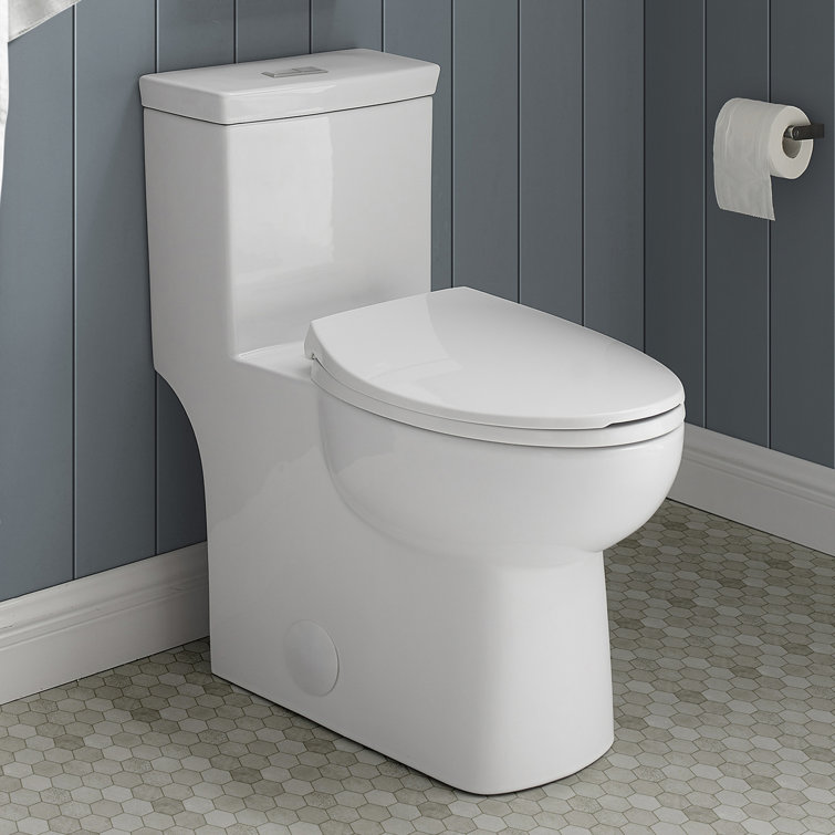 Glossy White Elongated Dual Flush One-Piece Toilet