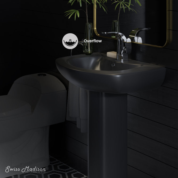 Elegant 32'' White Ceramic Freestanding Round Bathroom Sink
