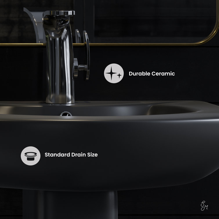 Elegant 32'' White Ceramic Freestanding Round Bathroom Sink