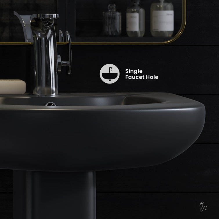 Elegant 32'' White Ceramic Freestanding Round Bathroom Sink