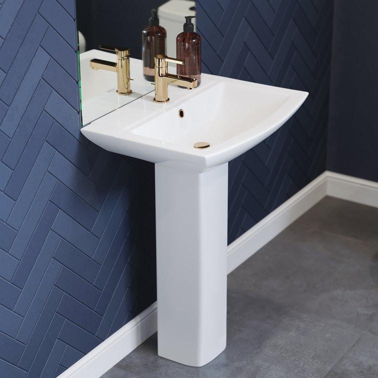 Sublime 24" White Ceramic Pedestal Bathroom Sink with Overflow