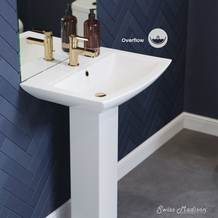 Sublime 24" White Ceramic Pedestal Bathroom Sink with Overflow