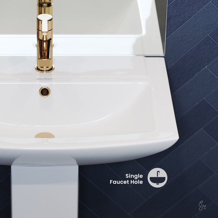 Sublime 24" White Ceramic Pedestal Bathroom Sink with Overflow