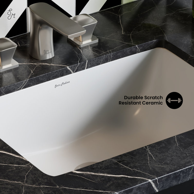 Plaisir White Ceramic Rectangular Under-Mount Bathroom Sink