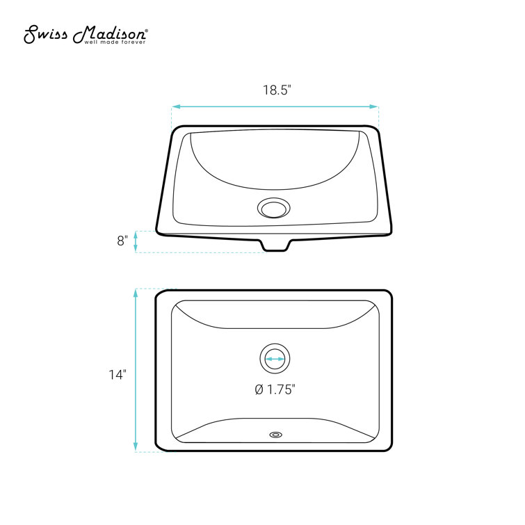 Plaisir White Ceramic Rectangular Under-Mount Bathroom Sink