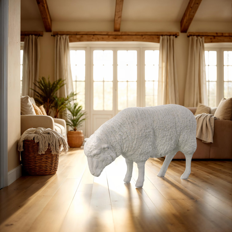 Life-Sized White Resin Sheep Sculpture for Indoor/Outdoor Use