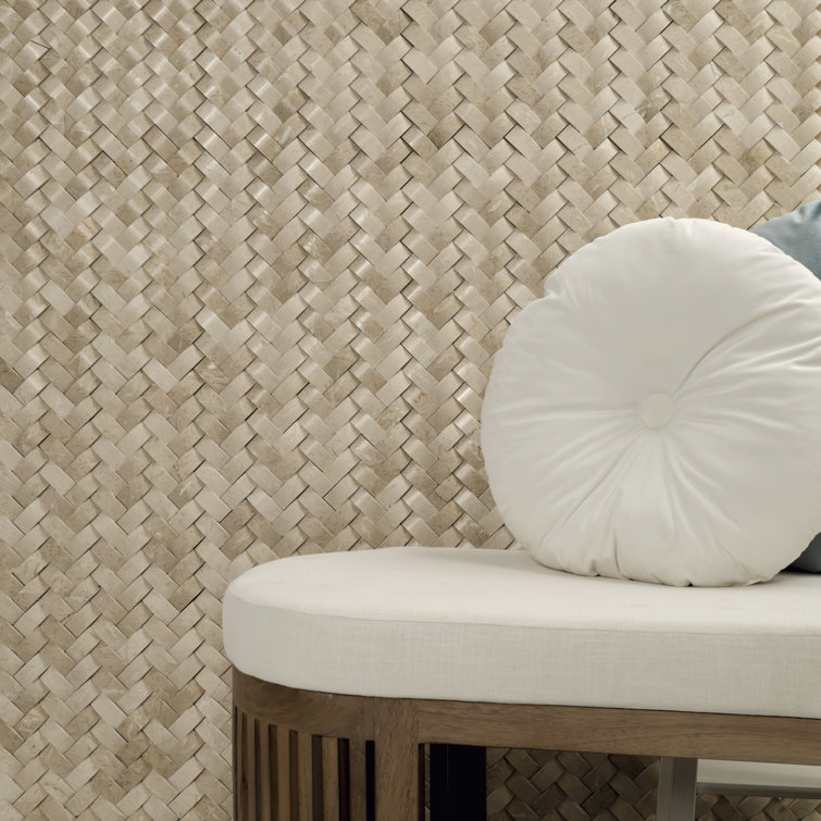 Beige Polished Marble Herringbone Mosaic Wall Tile