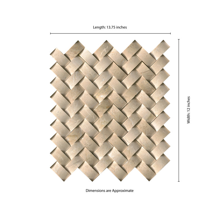 Beige Polished Marble Herringbone Mosaic Wall Tile
