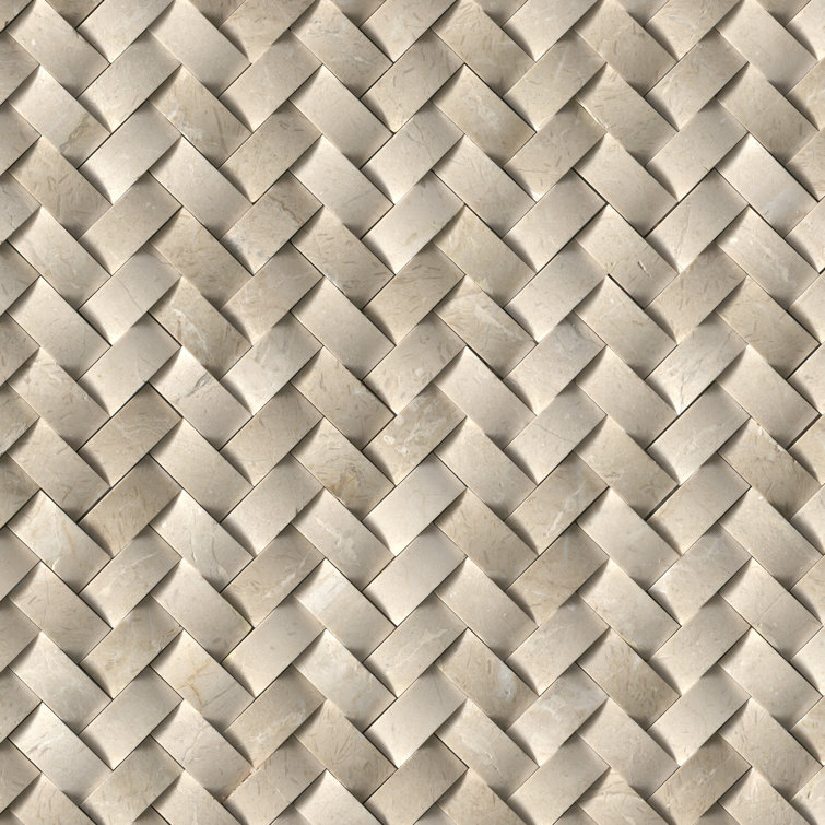 Beige Polished Marble Herringbone Mosaic Wall Tile