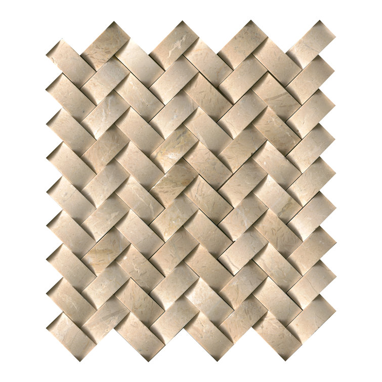 Beige Polished Marble Herringbone Mosaic Wall Tile
