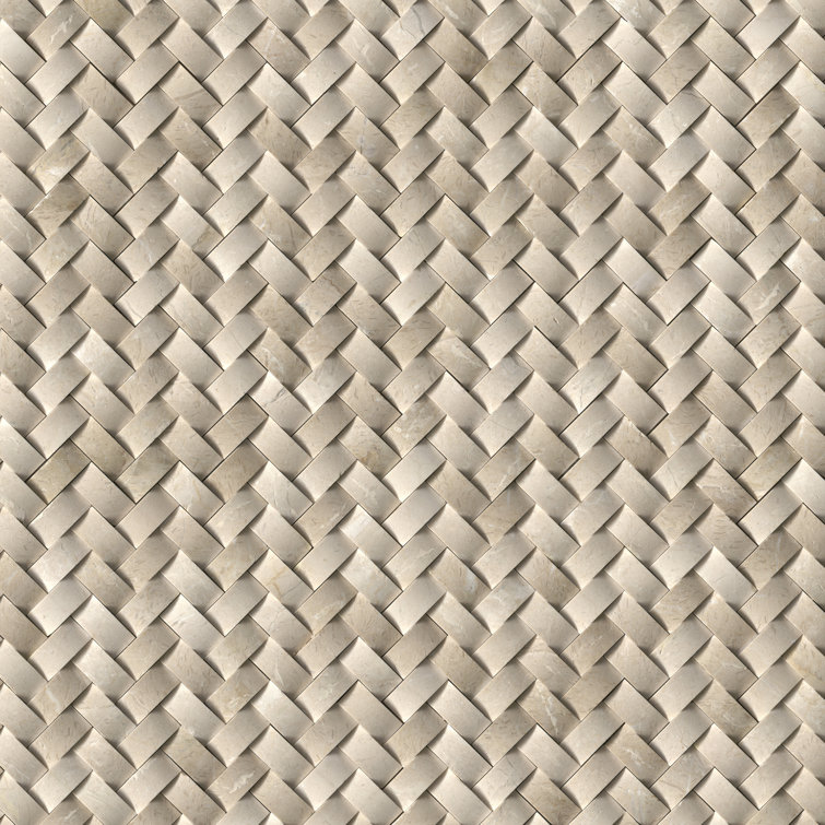 Beige Polished Marble Herringbone Mosaic Wall Tile