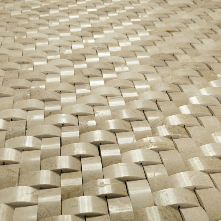 Beige Polished Marble Herringbone Mosaic Wall Tile