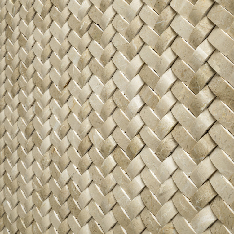 Beige Polished Marble Herringbone Mosaic Wall Tile